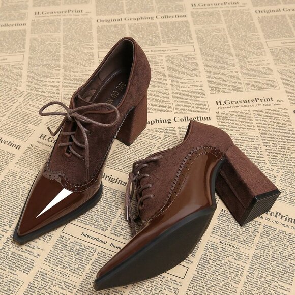 Brown Elegant Women's Pointed Toe Slip-On High Heel Shoes - Picture 1 of 5